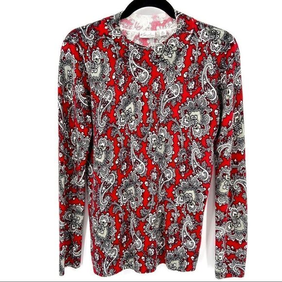 Kim Rogers Red Mock Neck Paisley Sweater Size SP - Picture 1 of 8